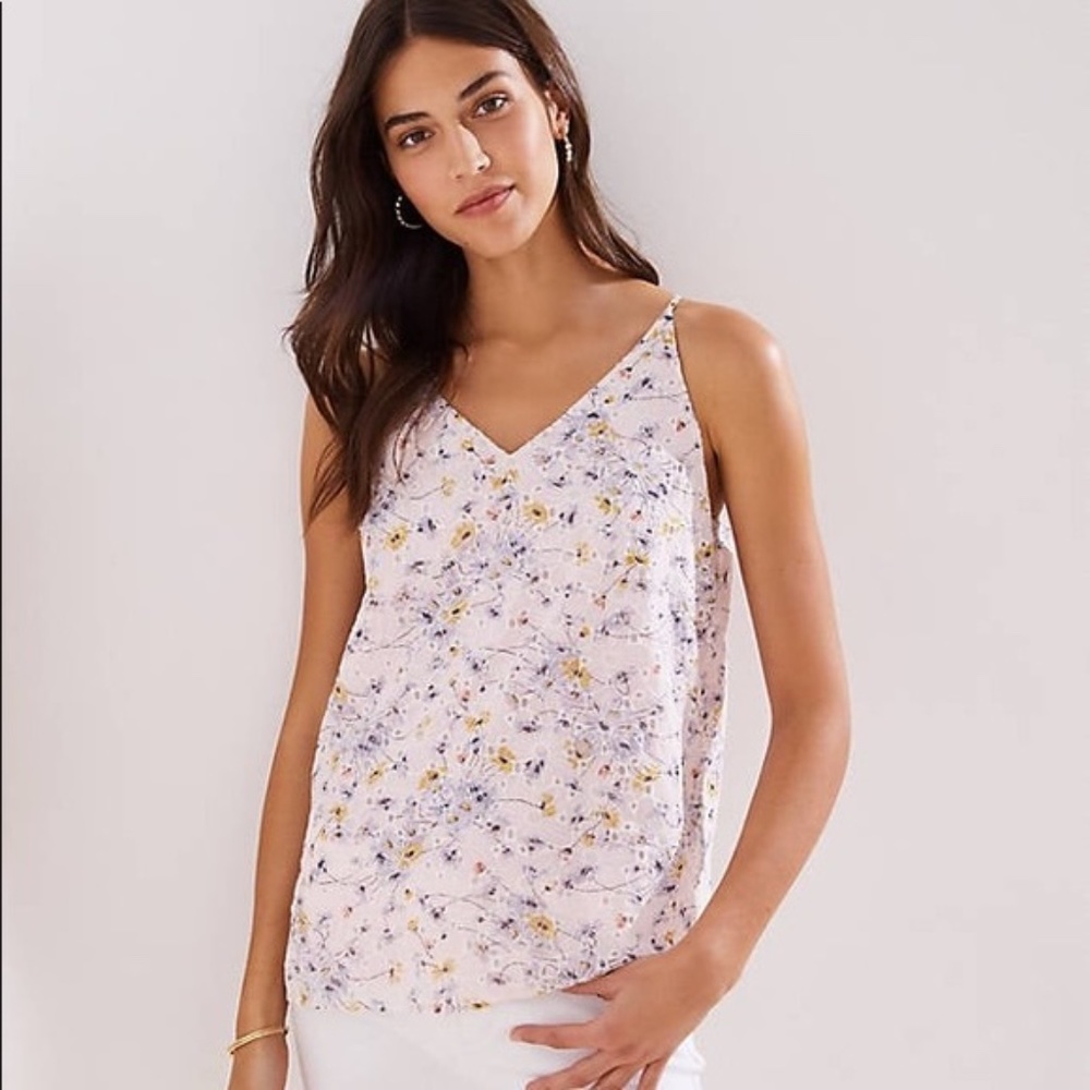 LOFT XS sleeveless soft pink floral top